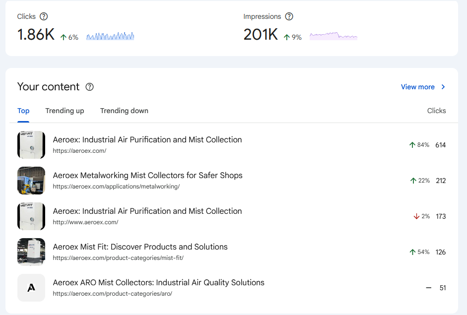 Aeroex industrial air purification — technical SEO results